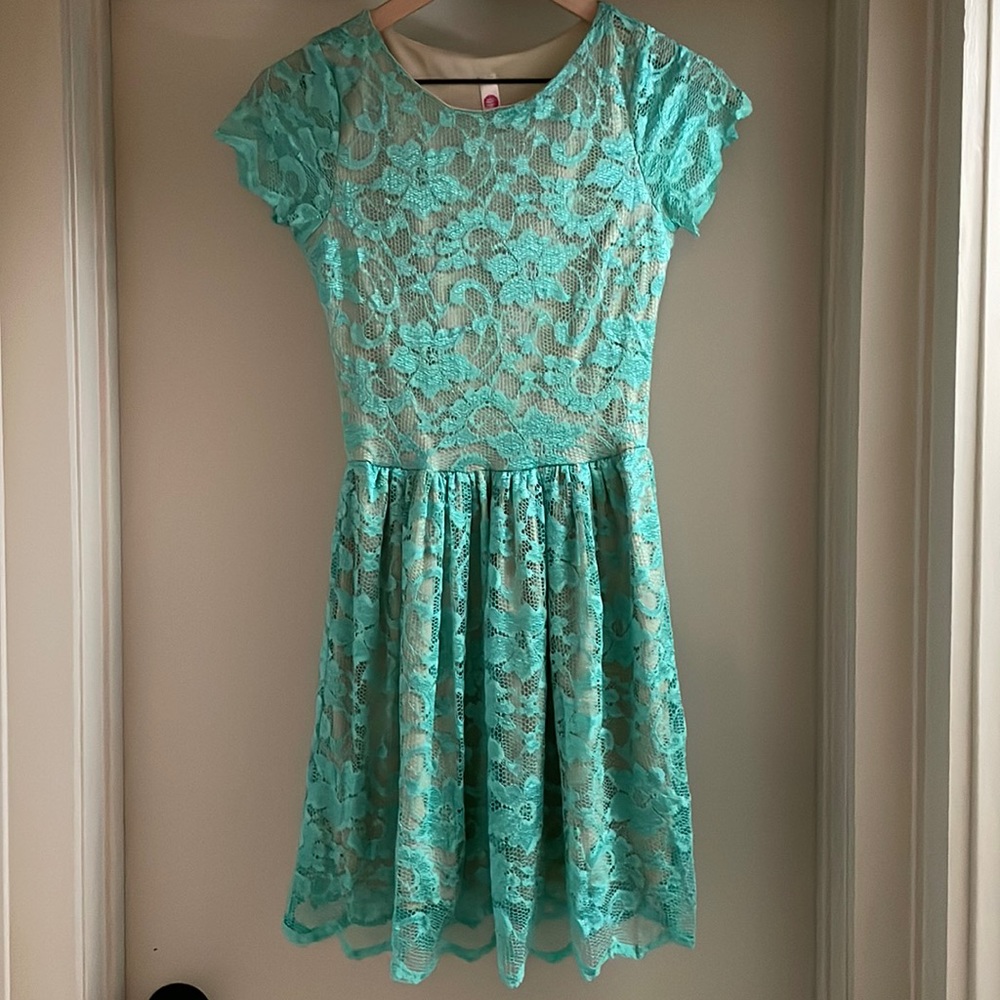 IBBY LIBBY Green Floral Lace Dress Lined size S
